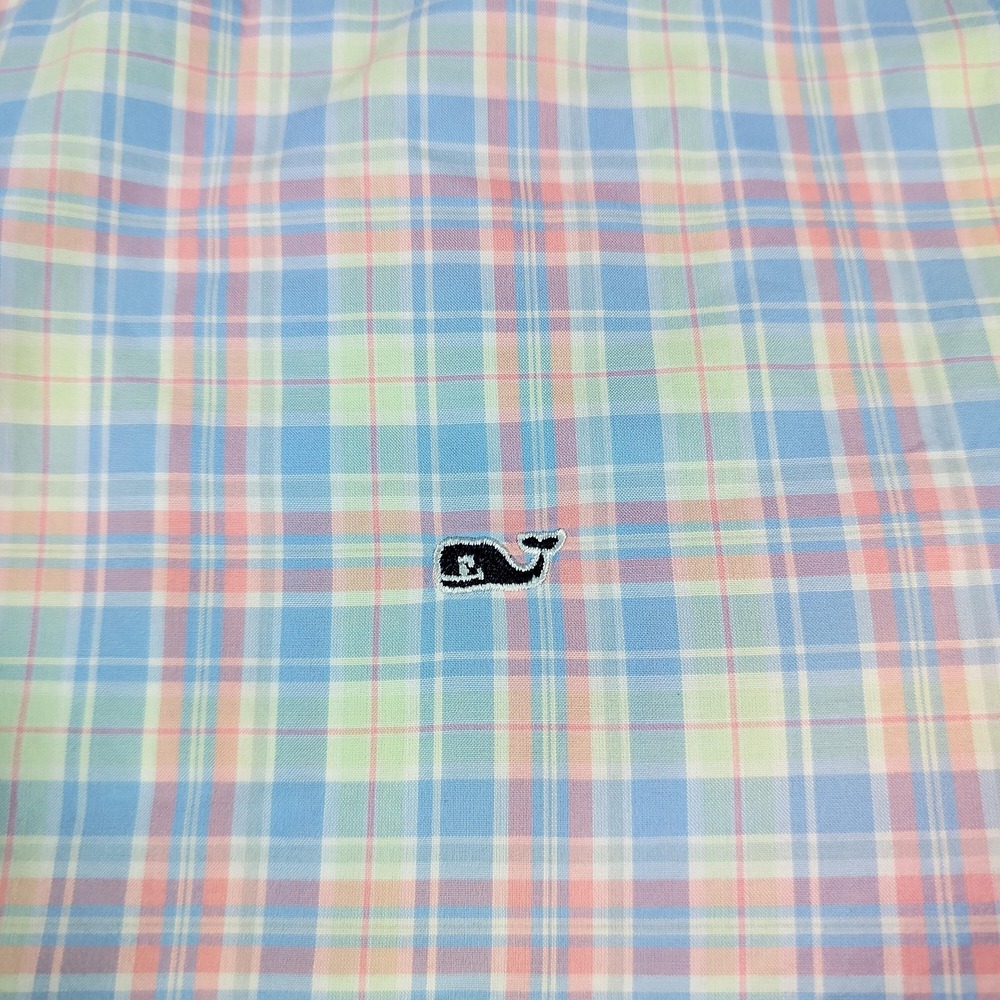 Vineyard Vines Shirt Mens Medium Blue Pink Plaid Button Down Whale Logo Cotton - Picture 6 of 10